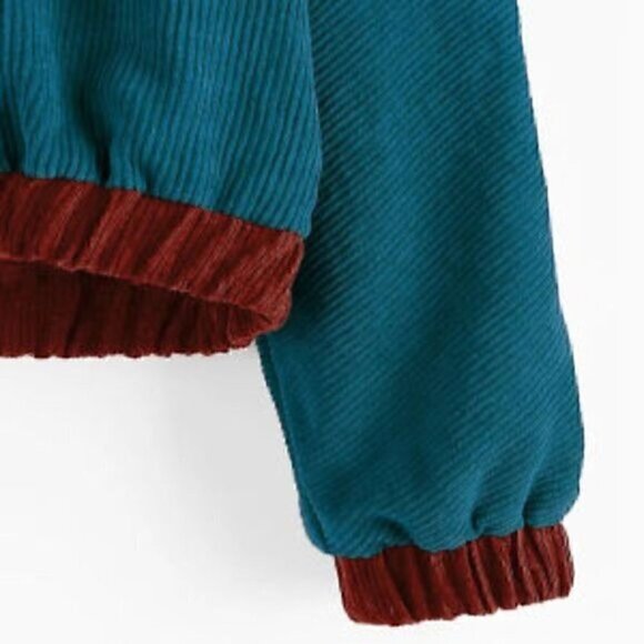 Tribal Aztec Lapel ,Button Down Fleece corduroy winter cropped coat jacket M - Picture 4 of 11